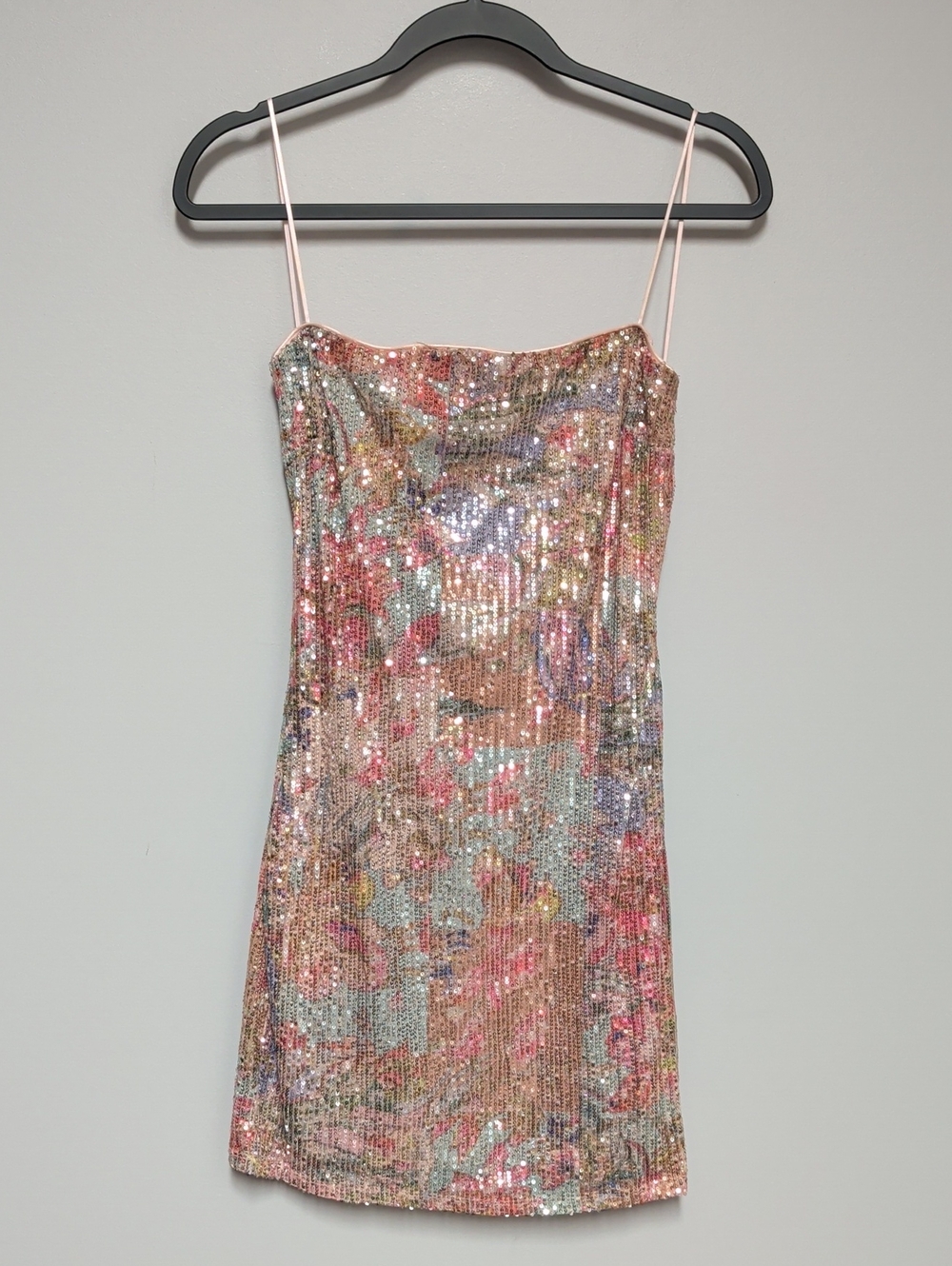 Windsor Multicolor Sequin Slip Dress with Pink Straps